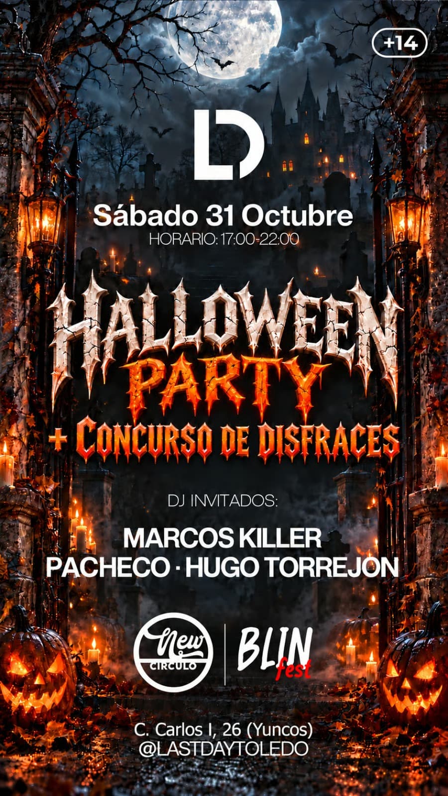 Flyer de Halloween + Concurso de Disfraces 🎃 en New Círculo