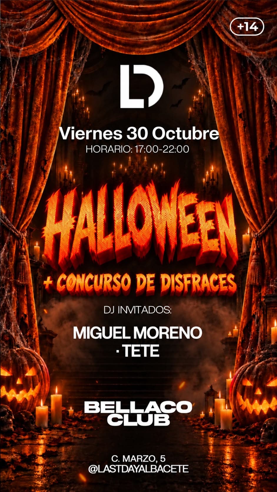 Flyer de Halloween + Concurso de Disfraces 🎃 en Bellaco Club